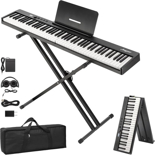 GarveeLife 88-Key Foldable Digital Piano - Semi-Weighted Keyboard with Stand, Pedal, Headphones & Carrying Case - Bluetooth/USB MIDI Portable Piano for Beginners