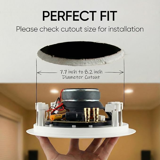 Micca M-6C 2-Way in-Ceiling Round Speaker, 7.6" Cutout Diameter, Whole House Audio, Home Theater, Indoor or Covered Outdoor, 6.5" Woofer, 1" Tweeter, White, Paintable, Each