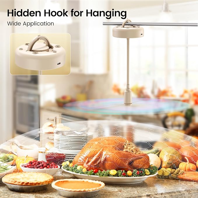 TriPole Fly Fans for Tables, 2000mAh Rechargeable Battery Operated Food Fan Lasts 20 Hrs with LED Display, Portable Fly Table Fan Indoor Outdoor for Picnic, Party, BBQ, Kitchen, Patio, 4 Pack Beige