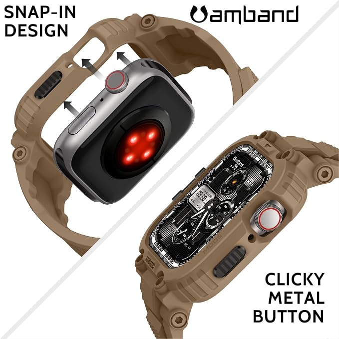 amBand Compatible with Apple Watch Series 9/8/7/6/5/4 & SE 3/2/1 41mm/40mm Band Case for Men, M1 Sport Rugged Case with Strap Military Protective Cover Bumper for iWatch 41/40 mm - Desert Tan