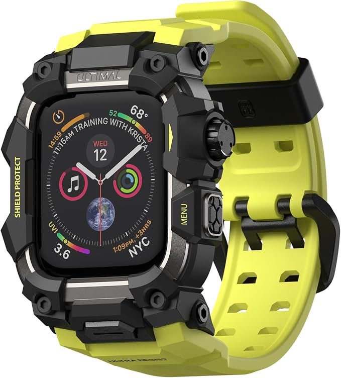 ULTIMAL Rugged Case with Band for Apple Watch Band 45mm,Compatible with Apple Watch Series 9/8/7 45mm Men,Military Grade Shockproof Bumper Cover for iWatch Tactical Band Men (45mm,Fluorescent Green)