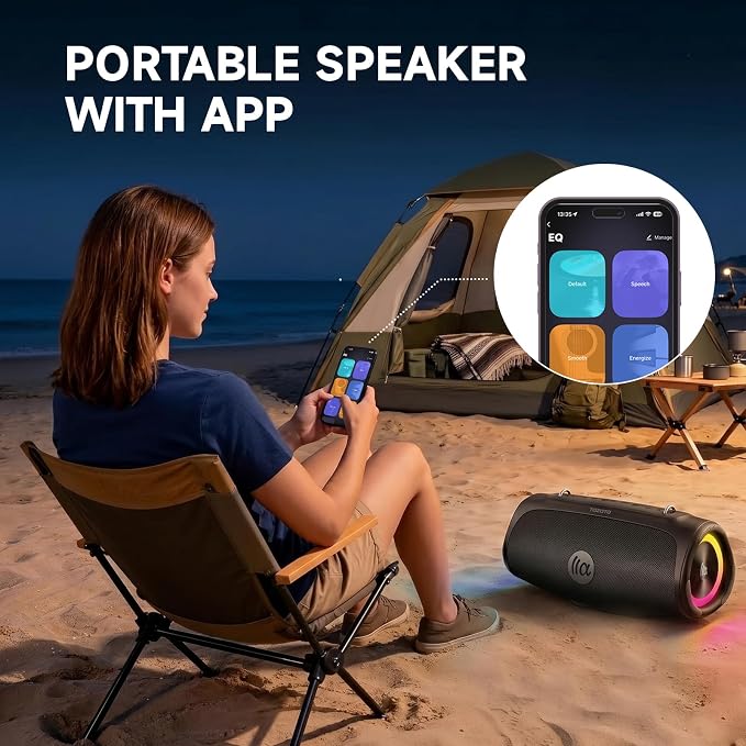 TAZATA Portable Outdoor Bluetooth Speaker, 90W Subwoofer, 100 + Speaker Pairing, BassUp 2.0, IPX7 Waterproof, Floatable, Bluetooth 5.3, RGB Lights, 6 Custom EQ, for Party Beach Pool - Black