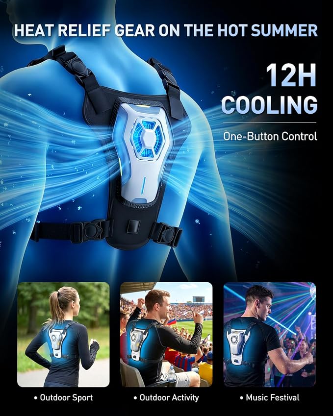 Portable Cooling Vest with 30000mAh Battery, Wearable Cooler with Chest Pack, Lightweight Heat Relief Gear