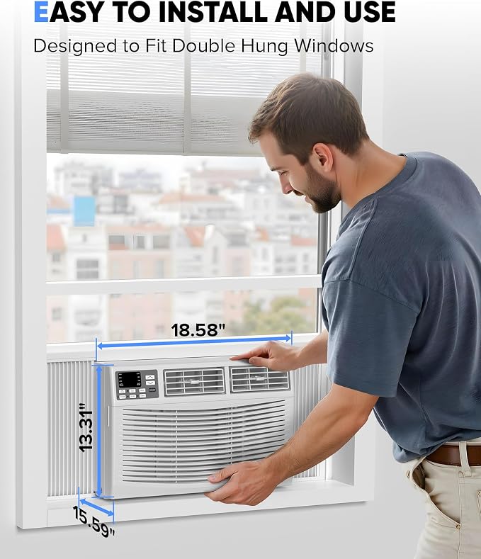 8000 BTU Window Air Conditioner with WiFi, 3 in-1 Energy Saving Window AC Unit with Remote & App Control & Timer Function & Easy Install Kit, Cools 350 Sq.Ft. for Bedroom, Living Room, White
