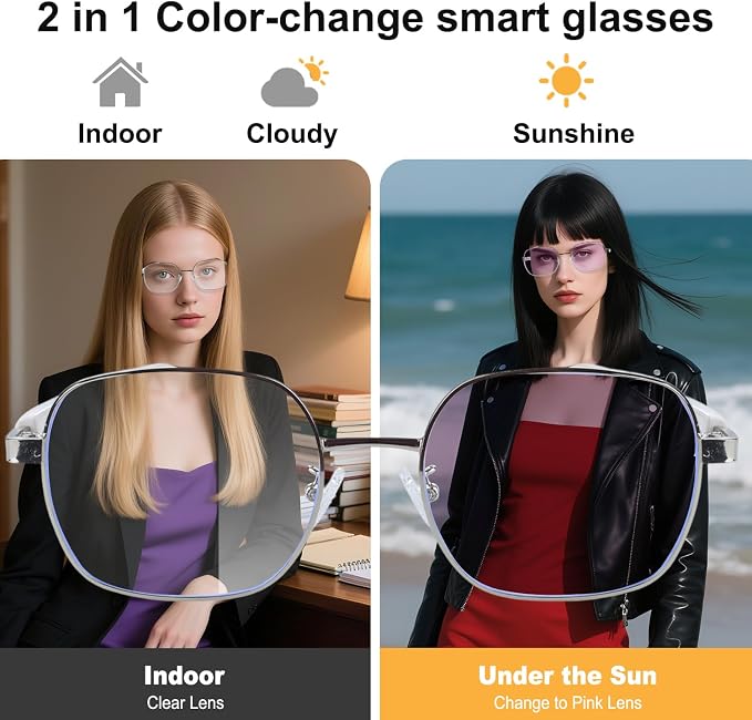 Smart Glasses for Women–Bluetooth Glasses with Photochromic Lenses | Open-Ear Audio, Built-in Mic & Speaker, IP54 Waterproof, Wearable Tech Glasses for Seamless Indoor & Outdoor Wear