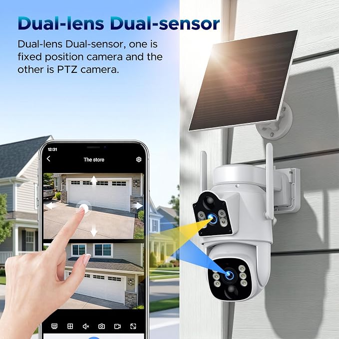 VOOPEAK 4G LTE Cellular Security Camera, Dual Lens 360° PTZ Auto Tracking, Solar Camera Outdoor Wireless with SIM Card,2K HD Color Night Vision, IP66 Waterproof, 2-Way Audio,No WiFi Needed
