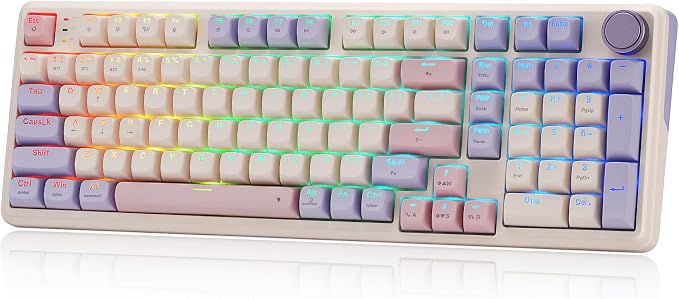 Redragon K768 PRO 100 Keys Wireless Gasket RGB Gaming Keyboard, Massive 8000 mAh PBT Mechanical Keyboard w/Hot-Swap Socket, Dedicated Knob Control & 5-Layer Noise Dampening, Custom Yolk Linear Switch