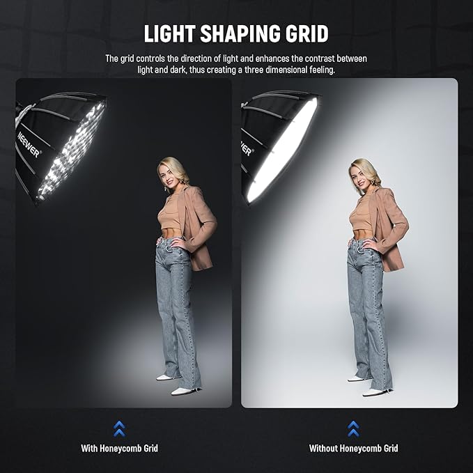 NEEWER 65 cm Bowens Mount Parabolic Softbox Dodecagon, Quick Release Soft Box with Diffusers/Grid/Bag for Video Light Strobe CB60 CB200B MS60C MS150B S101 Vision 4 Q4 Compatible with Godox, NS6P