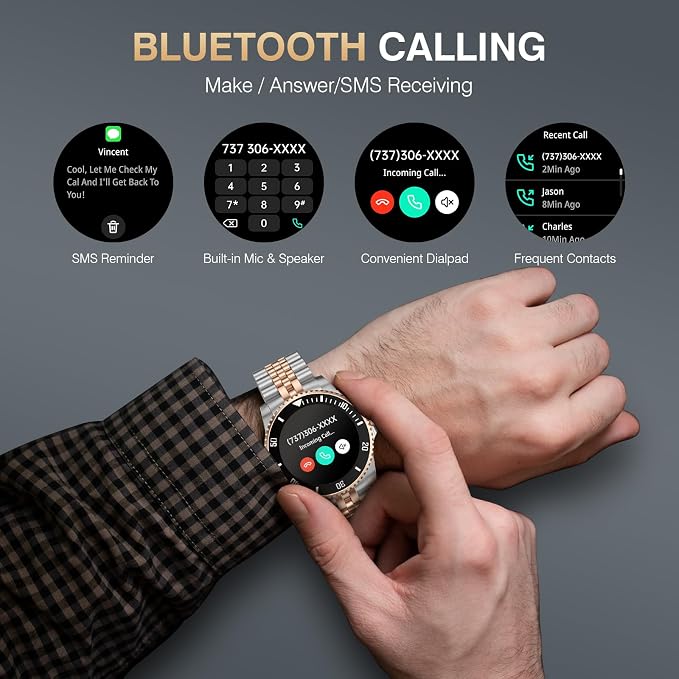 GPT AI Smart Watch with Bluetooth Calls, 1.19-inch AMOLED 44mm, 24/7 Heart Rate, SpO2, Blood Pressure, Sleep Monitor, 107 Sports Fitness Tracker, Smartwatch Compatible Android and iOS Silver Gold