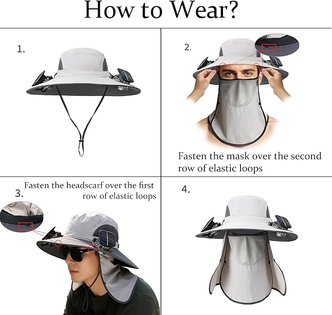 Wide Brim Solar Fan Hat for Men Women, 2026 3-in-1 Detachable Solar Powered Fan Hat, with Removable Neck Cap and Face Mask