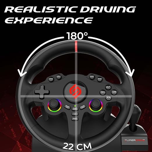 SUBSONIC Superdrive 220RSX Racing Wheel Switch 2/Switch PS4 PC Xbox Series | Steering Wheel, Dual Joysticks, Pedals, Gear Shifter for GTA 6 & Farming Simulator - Vibration, Diameter 22 cm, Rotation 180°