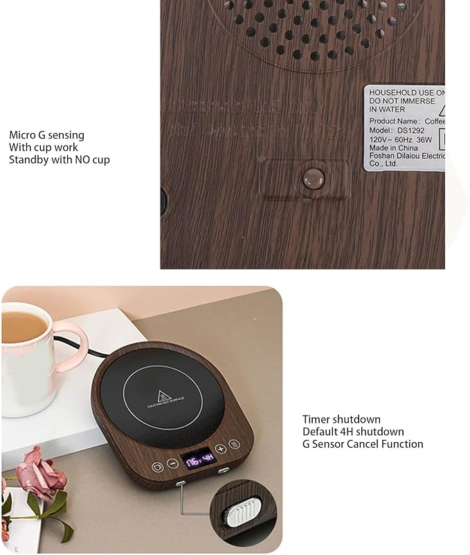 , 36W for Desk with 3 Temperature Settings, 1-9 Hrs Timer, Auto Shutoff Electric Cup Warmer for Tea Milk, Candle Warmer Plate for Home & Office (US Plug)