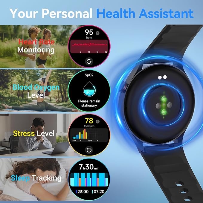 Fitpolo Smart Watch for Men Women,1.3" AMOLED Touchscreen Fitness Tracker, Make/Answer Calls, Heart Rate SpO2 Monitor, 3ATM Waterproof, Sleep & Activity Tracking Smartwatch for Android Phones iPhone