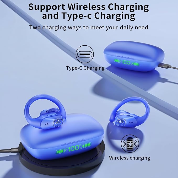 Wireless Earbuds Bluetooth Headphones 96H Playtime LED Display Waterproof Built in Mic Deep Bass Sound Secure Over Ear buds Earhooks for iPhone Android Samsung Cell Phones Sport Workout Gaming Running