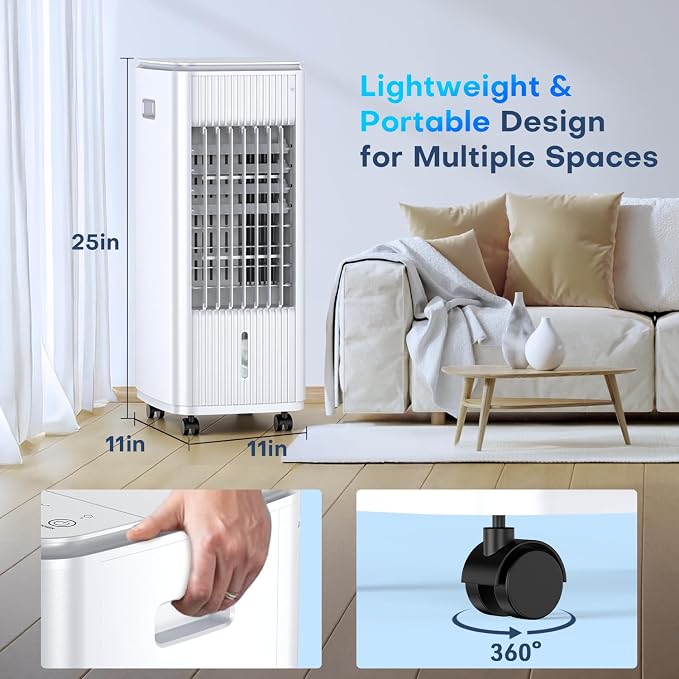 25" Windowless Portable Air Conditioners w/Double Tanks for 16H Cooling, 3-IN-1 Evaporative Air Cooler, Remote&Smart Timer, 3 Speed&Mode, 120° Swing Swamp Cooler Air Conditioner for Bedroom