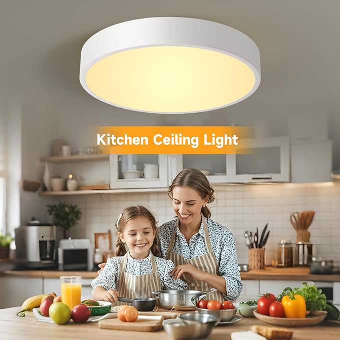 3 Pack White 24W Modern LED Flush Mount Ceiling Light, Close to Ceiling Light Fixture, 2700-5000K Dimmable, Round Ceiling Lamp for Bathroom Kitchen Entry Way Bedroom Laundry Room Hallway