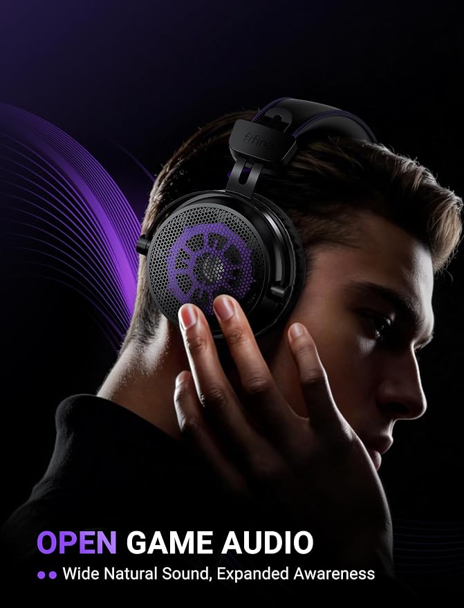 FIFINE Open Back Gaming Headset with 7.1 Surround Sound - Expansive Open Audio - USB/3.5mm Dual Wired Connection - Detachable Mic for PC, PS5, PS4, Laptop, Mac, Xbox, Mobile - Ampligame H18V Lite BP