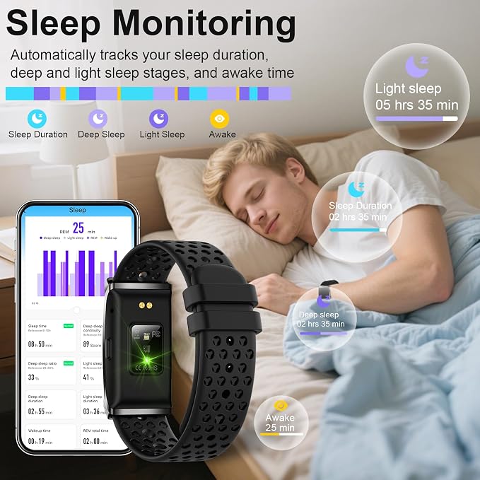 Fitness Smart Bracelet for Men Women, 24/7 Activity Health Tracker | Heart Rate, SpO2, Stress, Step & Calorie Tracker, 30 Days Battery, 170+ Sports Modes, IP68 Waterproof, Free APP, 2 Bands