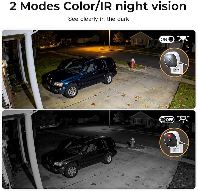 2K Cameras for Home Security Indoor/Outdoor,Inside Cameras for House/Baby/Elder/Pet,Wifi Camera,Plug&Play,Color Night Vision,2-Way Audio 24/7 Record,Support Cloud/Memory Card(Not Included),6.56ft Wire
