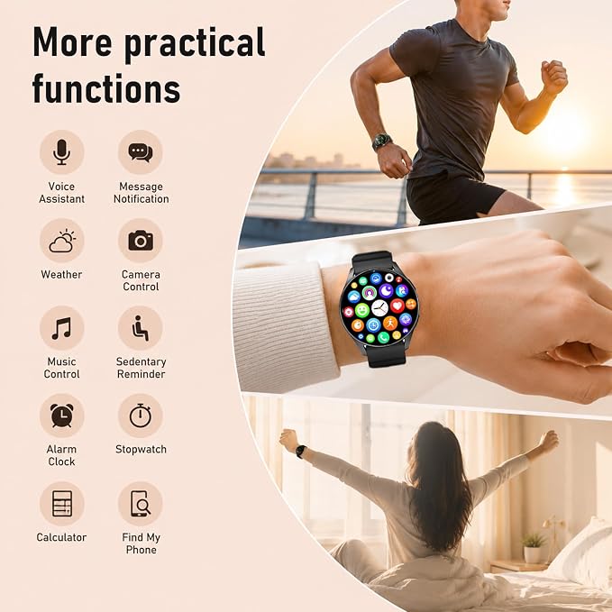 KPEP Smart Watch for Men/Women Android/iPhone - GPS Fitness Tracker with Bluetooth Calls(Answer&Make), Heart Rate/SpO2 Monitor/Sleep/Waterproof/100+ Sports Model, Reloj Inteligente 30 Day+Battery Life