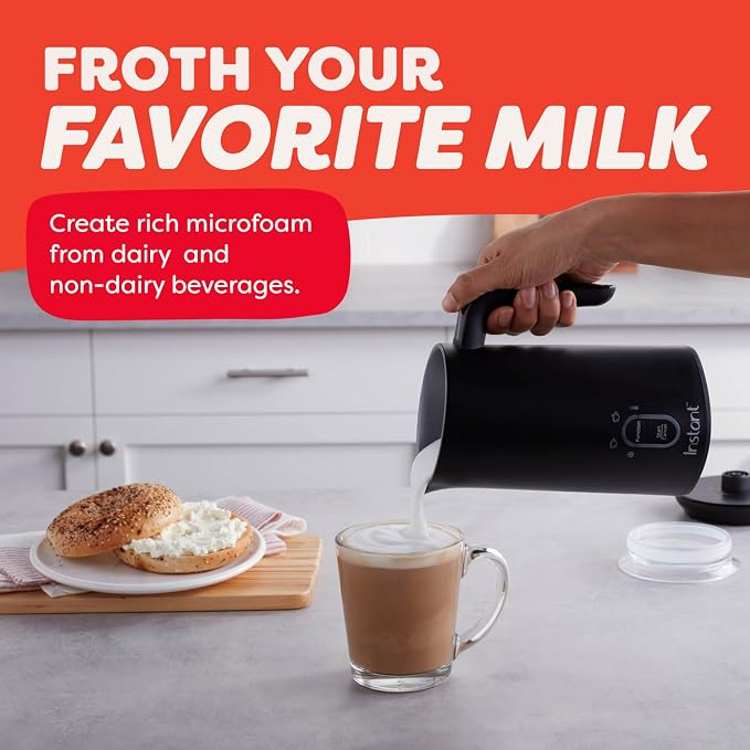 Instant Pot Milk Frother, 4-in-1 Electric Milk Steamer, 10oz/295ml Automatic Hot and Cold Foam Maker and Milk Warmer for Latte, Cappuccinos, Macchiato, From the Makers of Instant 500W, Black