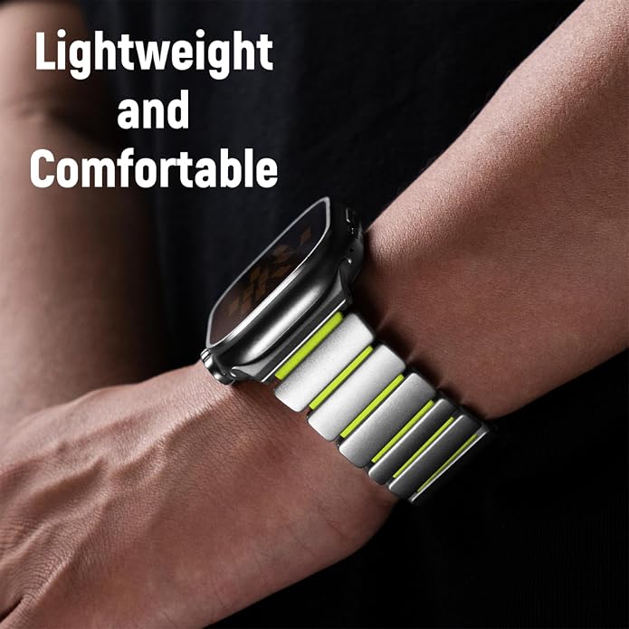 Magnetic Titanium Band Compatible with Apple Watch Ultra 3/2/1 Band 49mm Series 11 10 46mm 45mm 44mm 42mm SE 3/2/1 9 8 7 6 5 4,Luxury Silicone Dual-Layer Link For iwatch Men Women