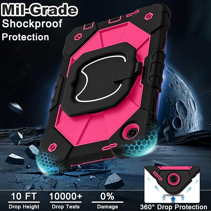 WESOROL Case for T-Mobile Revvl Tab 2 10.1 inch 2025 Release, Heavy Duty Shockproof Full Body Protective Cover with 360 Rotating Stand and Shoulder Strap,Black Rose