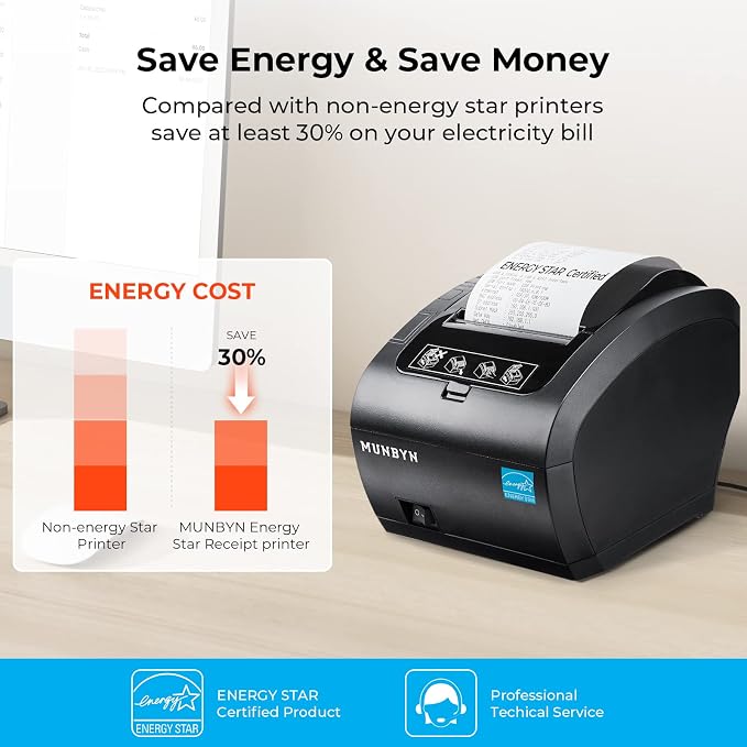 MUNBYN POS Printer, Receipt Printer USB Ethernet 80MM Thermal Printer P047, Impresora térmica, Black Supermarket POS Kitchen Printer with Auto Cutter Support Cash Drawer ESC/POS Windows System