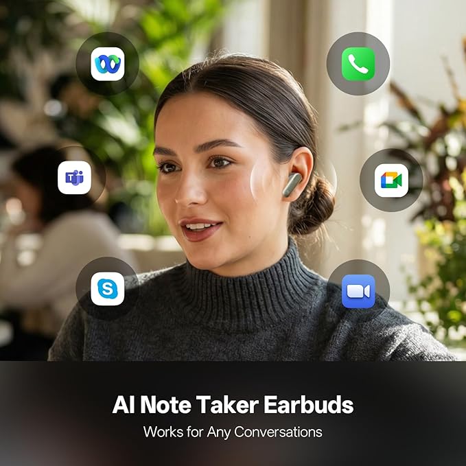 Nano+ AI Voice Recorder Earbuds: Pocket Note Taker for Meetings, Calls & Lectures. Real-time Transcription, 45dB Hybrid ANC, AI Assistant for Productivity, AES-256 Secure, Green