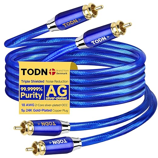 TODN RCA Cables 3ft Audiophile with Silver-Plated-OCC and Triple Shielded | Treble Resolution, Noise Reduction, RCA Male to RCA Male, 24K Gold-plated Plug, Left and Right Channel