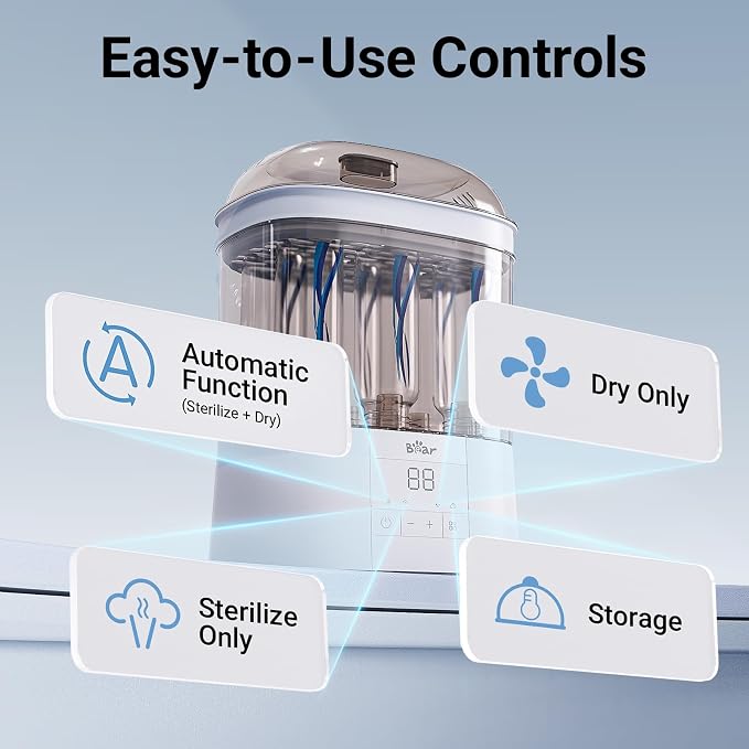 Bear Bottle Sterilizer and Dryer, 2 Layers Large Electric Steam Baby Bottle Sterilizer, Fast Bottle Sanitizer and Dryer for All Bottles & Accessories, Time-Saving Design