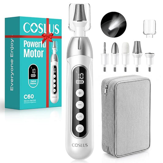 COSLUS C60 Professional Pedicure Manicure Kit: Cordless Electric Nail File with 10 Speed & LCD Display, Thick Toe Nail Grinder for Hand Feet, Remove Cuticles, Callus for Men Women Seniors, Home Salon