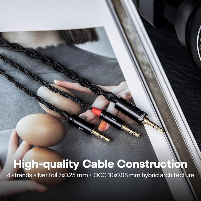Linsoul Tripowin Nova Monitor Headphone Cable, Over-Ear Headphone Wire, 4-Strand Silver Foil/OCC Hybrid Upgrade Cable, 2M, Dual 3.5mm to 4.4mm/3.5mm/XLR Plug, for Musicians Audiophiles (3.5mm, Black)