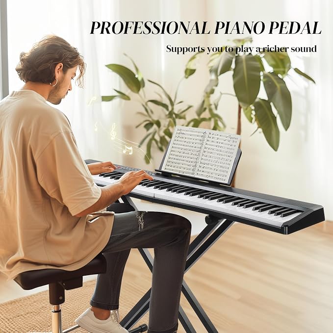 Ktaxon 88 Key Foldable Electronic Keyboard Piano Set, Semi-Weighted Electric Piano Digital Piano with Dual X Stand, 2 Bluetooth Mode, 1000 Rhythms, 1000 Tones and 50 Demos for Beginners Adults(Black)