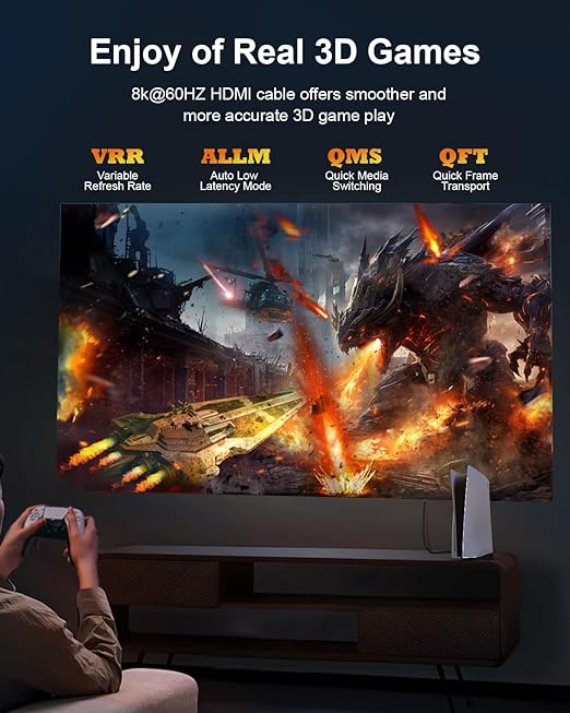 10K 8K 4K Certified HDMI 2.1 Cable, 3 Ft 48Gbps Ultra High Speed HDMI Cable, Support 10K@30Hz 8K@60Hz 4K@120Hz, D-HDR, EARC Dolby Atmos for TV, Projector, Monitor, PS5/4, Xbox, Laptop