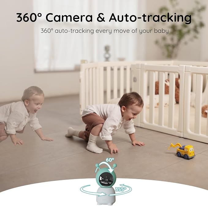 BOIFUN 2026 Upgraded 2K WiFi Baby Monitor with Camera and Audio, Smart Night Light, APP & 5" Split-Screen Control, Motion/Cries/Sound/Custom Alarm Zone Detect, Auto Tracking, Humidity Temp Detect
