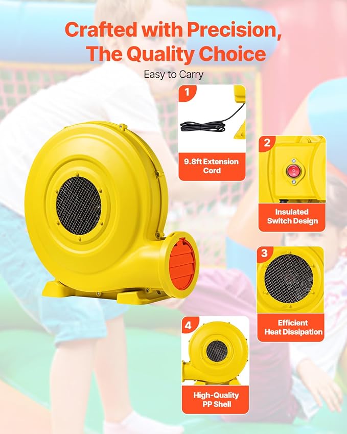 VEVOR Inflatable Blower, Electric Air Blower, Bounce House Blowing Pump, Commercial Corded Fan Pump for Castle Wate Slides Water Slide Bouncy Castle