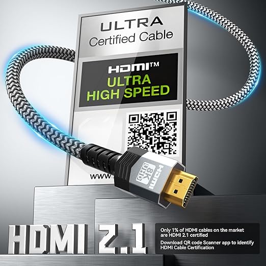 Soonsoonic 8K Certified Ultra High Speed HDMI 2.1 Cable 3FT,48Gbps Braided Gaming Cord,10K 8K@60Hz 4K@120Hz/144Hz eARC Dolby Atmos DTS:X HDR10 VRR ALLM,Compatible with PS5 Xbox Series X/S RTX 5090 AVR
