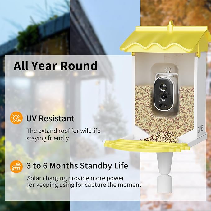 GarveeLife Smart Bird Feeder with 2K Camera & AI Recognition - Solar Powered, 2l Capacity, Night Vision, App Alerts, Auto Capture Photos/Videos for Bird Watching