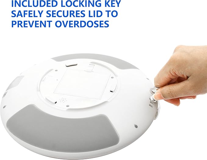 Automatic Pill Dispenser with Flashing Light, Sound, Alarm and Safety Lock, 28-Day Electronic Medication Organizer – Dispense Vitamins and Tablets Up 6 Times/Day – Easy Read Display (Clear)