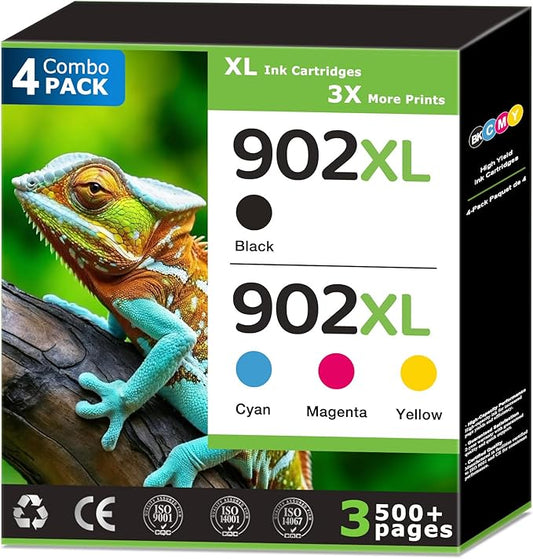 902XL Ink Cartridges Compatible with HP 902 Ink Cartridges Combo Pack (4 Pack), Work with HP OfficeJet Pro 6978 6968 6958 6950 6960, High Yield Black Cyan Magenta Yellow, Updated with Latest Chip