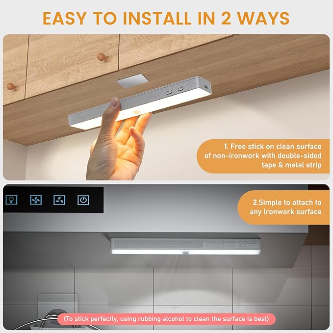 Under Cabinet Lights with Charging Station, 6 Pcs Rechargeable 3 Color Temperatures Motion Sensor Closet Lighting, Dimmable RV Step Lights Stick-Anywhere LED Night Bar for Kitchen,Wardrobe,Stairs