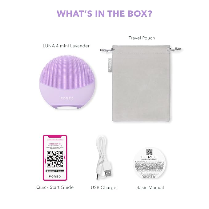 FOREO LUNA 4 mini Face Cleansing Brush & Massager - Premium Face Care -Enhances Absorption - Simple Skin Care Tools - For All Skin Types- Lavender