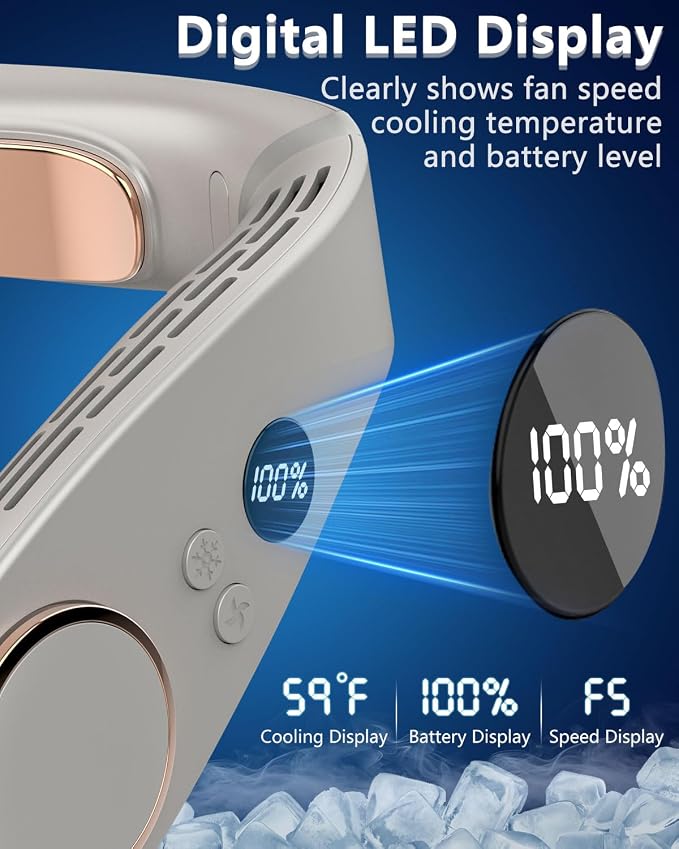 Portable Neck Fan Rechargeable,Cold Piece of Metal Neck Fans that Blow Cold Air,3-19.5hrs Long Lasting Silent Hangs Neckband Cooler,USB Rechargable Personal Head Body Wearable Conditioning Gray