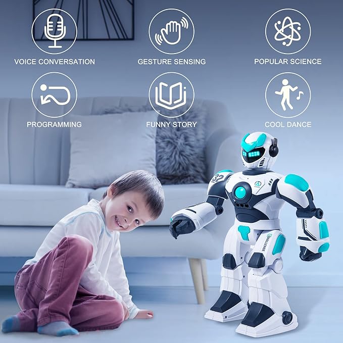 HPROMOT RC Robot Toy for Kids Remote Control Robot Toy, Smart Gesture Sensing Rechargeable & Programmable Robot Walking Dancing Singing Chirstmas Gift for 3-15 Years Old Boys Girls