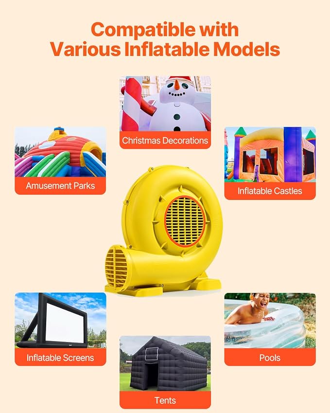 VEVOR Inflatable Blower, Electric Air Blower, Bounce House Blowing Pump, Commercial Corded Fan Pump for Castle Wate Slides Water Slide Bouncy Castle