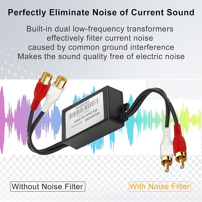 RCA Noise Filter Hum Eliminator Ground Loop Isolator (No Affect Bass) Quality Isolator for HiFi Stereo Home Theater Car Audio Player (Black)