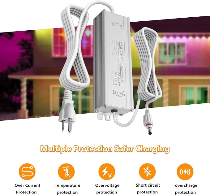 36V Waterproof Power Adapter Compatible with Govee H705D H705E H705F Permanent Outdoor Lights White Power Supply Cord Charger