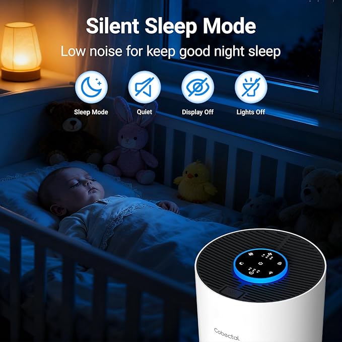 2 Pack Air Purifiers for Bedroom Home, Cobectal Air Cleaner with HEPA 3-in-1 Filter for Room up to 1050 ft², Sleep Mode & Aroma Function, Portable Air Purifiers for Office, Dorm, RVs, White