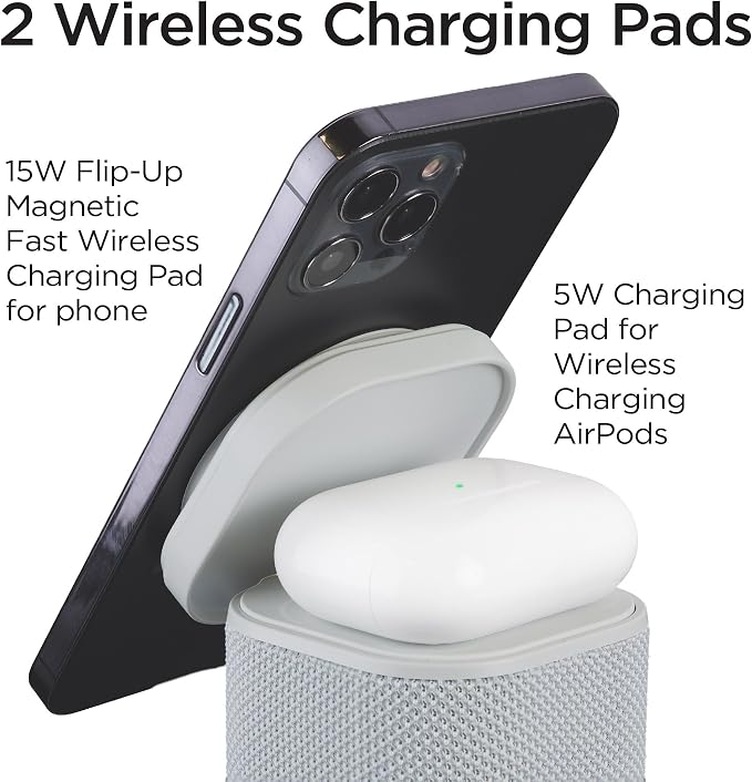 iHome Bluetooth Speaker with Wireless Charger, Charging Station with Color Changing Night Light - Gray (iPBT50G)